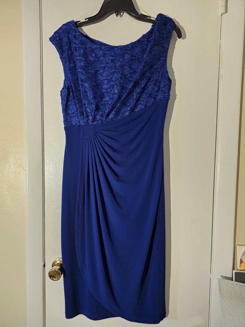 connected apparel Cobalt Blue Beaded Lace Midi Dress